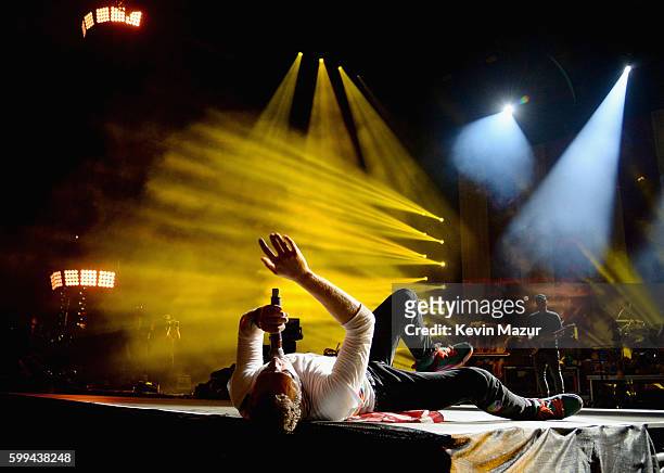 Chris Martin of Coldplay performs onstage during the 2016 Budweiser Made in America Festival at Benjamin Franklin Parkway on September 4, 2016 in...
