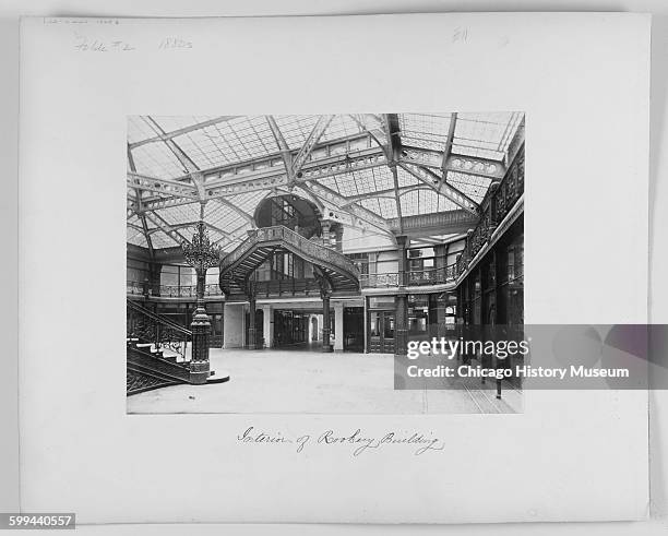 Interior view of the lobby of the Rookery building, Chicago, Illinois, circa 1890.