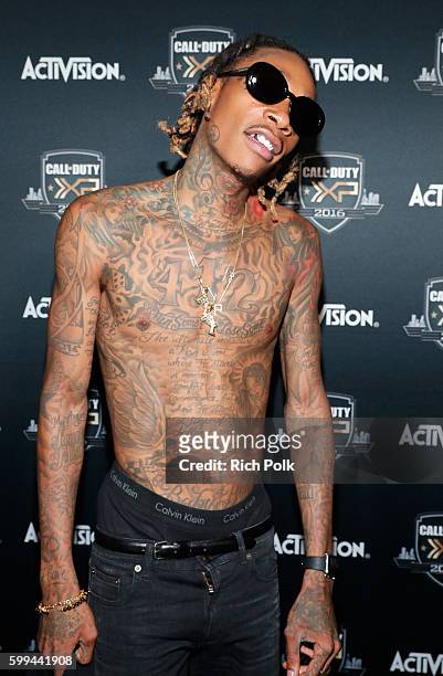 Recording artist Wiz Khalifa performs onstage during The Ultimate Fan Experience, Call Of Duty XP 2016, presented by Activision, at The Forum on...