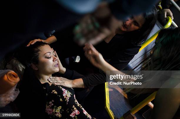 Woman was injured during massive demonstration against the presidency of Michel Temer is realized in Sao Paulo, Brazil on 4 September 2016. According...