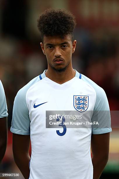 Cameron Borthwick-Jackson of England U20 during the International match between England U20 and Brazil U20 at Aggborough Stadium on September 4, 2016...