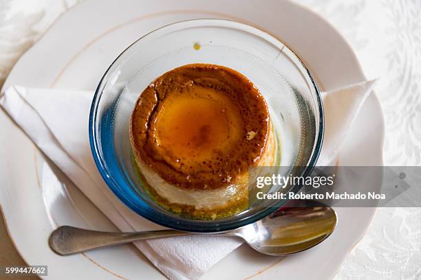 Cuban flan or creme caramel served in private restaurant or paladar. The dessert dish is an indispensable of the Cuban cuisine.