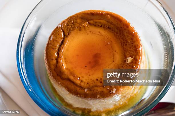 Cuban flan or creme caramel served in private restaurant or paladar. The dessert dish is an indispensable of the Cuban cuisine.