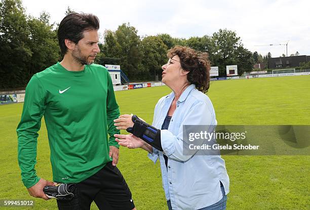 Florian Odendahl and Monika Baumgartner during the charity football game 'Kick for Kids' to benefit 'Die Seilschaft - zusammen sind wir stark e.V.'...