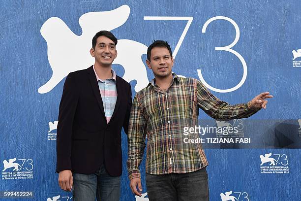 Actor Eden Villavivencio and actor Jesus Meza attend the photocall of the movie "La Region Salvaje" presented in competition at the 73rd Venice Film...
