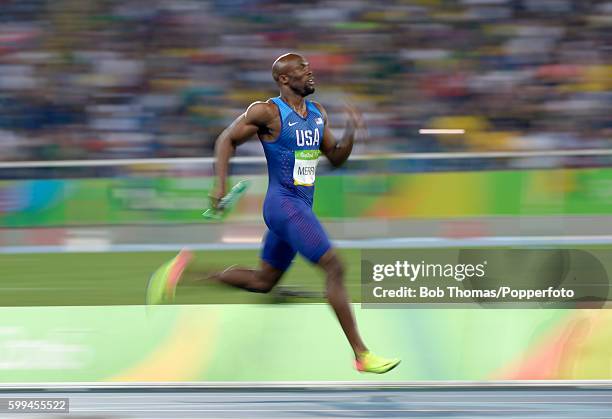 Motion blur of Lashawn Merritt of the United States during the Men's 4 x 400m Relay Final on Day 15 of the Rio 2016 Olympic Games at the Olympic...
