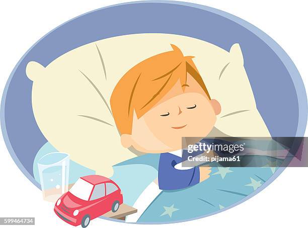 junge schlafen - boy asleep in bed stock-grafiken, -clipart, -cartoons und -symbole