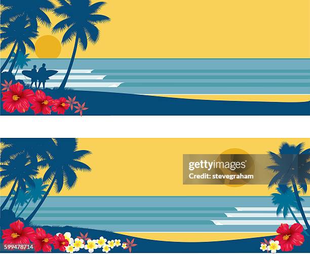 surf panels - french polynesia beach stock illustrations