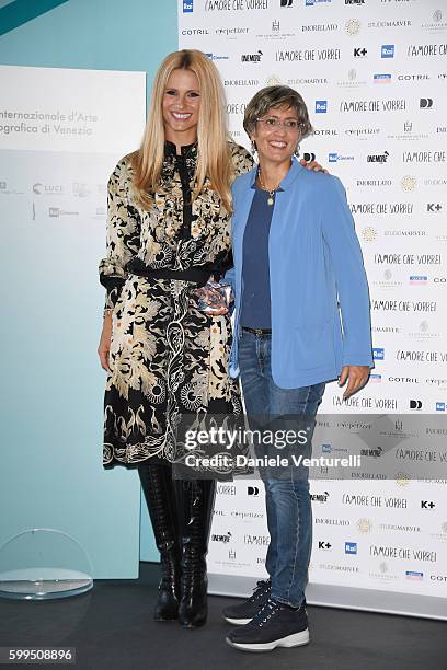 Michelle Hunziker and Giulia Bongiorno attend a photocall for Doppia Difesa during the 73rd Venice Film Festival at Hotel Excelsior on September 5,...