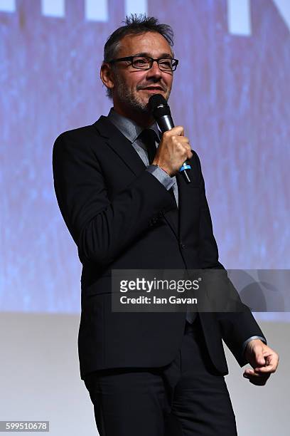 Jaeger LeCoultre Communications Director Laurent Vinay speaks before presenting director Amir Naderi the Jaeger Le Coultre Glory To The Filmmaker...