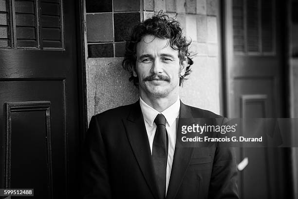 James Franco poses for photographers after unveiled his dedicated beach locker room during the 42nd Deauville American Film Festival on September 5,...