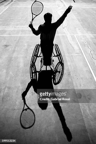 Tennis player and Paralympic flag bearer of Argentina Gustavo Fernandez of Argentina during an exclusive portrait session at Centro Asturiano de...