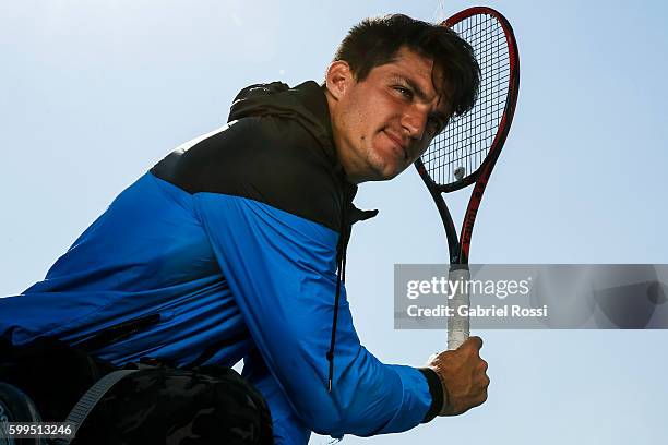 Tennis player and Paralympic flag bearer of Argentina Gustavo Fernandez of Argentina during an exclusive portrait session at Centro Asturiano de...