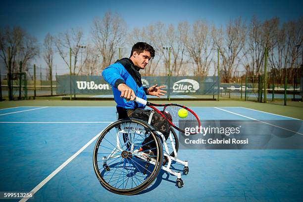 Tennis player and Paralympic flag bearer of Argentina Gustavo Fernandez of Argentina during an exclusive portrait session at Centro Asturiano de...