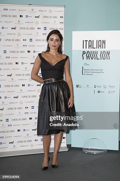 Mia Benedetta attends the photocall of the short film "L'amore che vorrei" producted by Foundation Doppia Difesa during 73rd Venice Film Festival at...