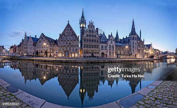 graslei  - a medieval port in ghent before sunrise - gent belgien stock-fotos und bilder