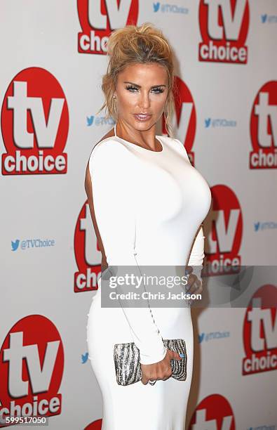 Katie Price arrives for the TV Choice Awards at The Dorchester on September 5, 2016 in London, England.