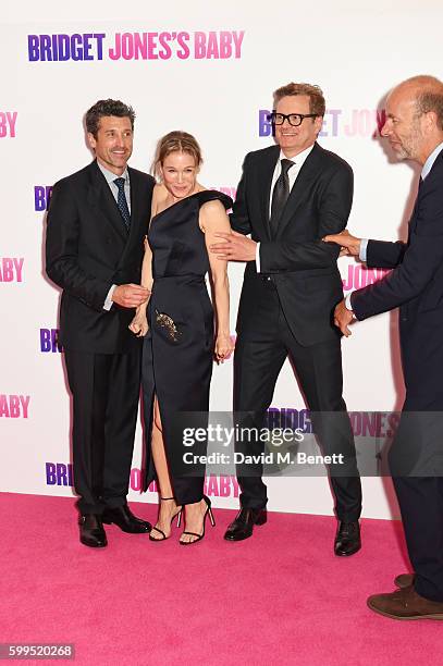 Patrick Dempsey, Renee Zellweger, Colin Firth and Eric Fellner attend the World Premiere of "Bridget Jones's Baby" at Odeon Leicester Square on...