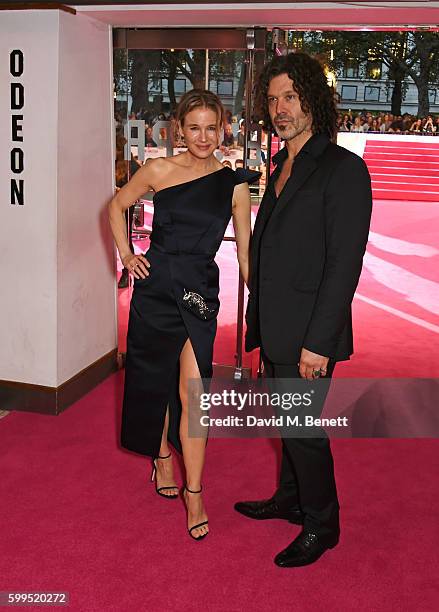 Renee Zellweger and Doyle Bramhall II attend the World Premiere of "Bridget Jones's Baby" at Odeon Leicester Square on September 5, 2016 in London,...