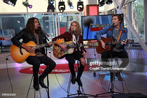 Musicians Nathan Harrington, Jackson Singleton and Weston Wilson of the band Harletson visit Hollywood Today Live at W Hollywood on September 1, 2016...