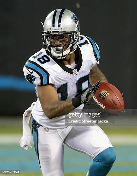 Damiere Byrd of the Carolina Panthers during their game at Bank of America Stadium on September 1, 2016 in Charlotte, North Carolina.