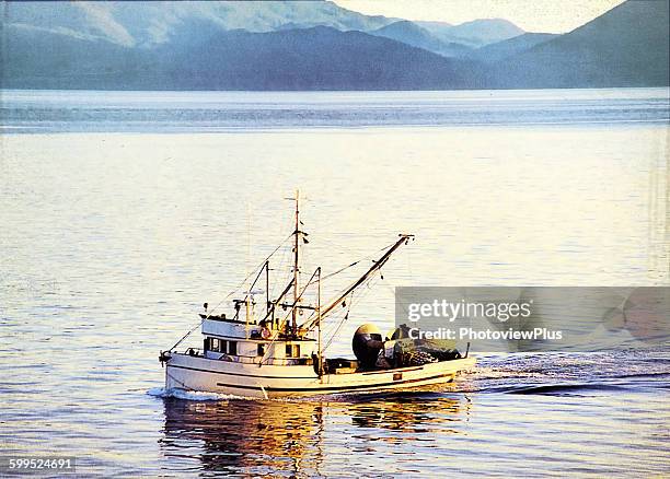 sein fishing in alaskan waters - barco pesquero fotografías e imágenes de stock