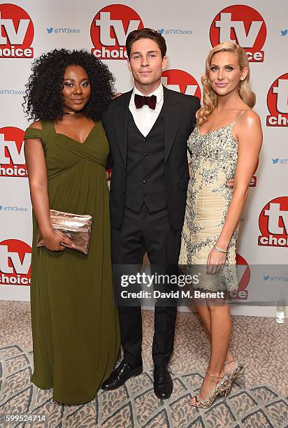 Paisley Billings, Joey Essex and Stephanie Pratt arrive for the TVChoice Awards at The Dorchester on September 5, 2016 in London, England.