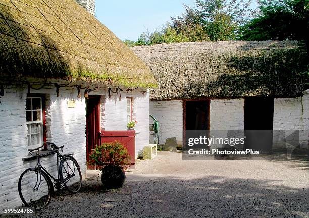 thatched roofs and a courtyard - かやぶき屋根 ストックフォトと画像