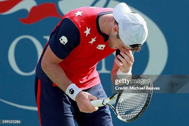 Illya Marchenko of Ukraine reacts against Stan Wawrinka of Switzerland during his fourth round Men's Singles match on Day Eight of the 2016 US Open...
