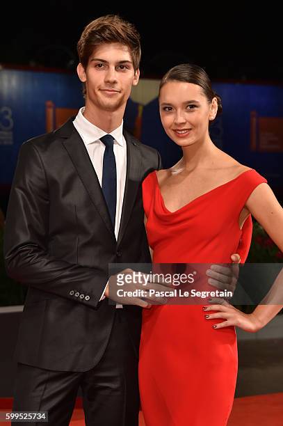 Lorenzo Tano and Laura Medcalf attend the premiere of 'Rocco' during the 73rd Venice Film Festival at Sala Perla on September 5, 2016 in Venice,...