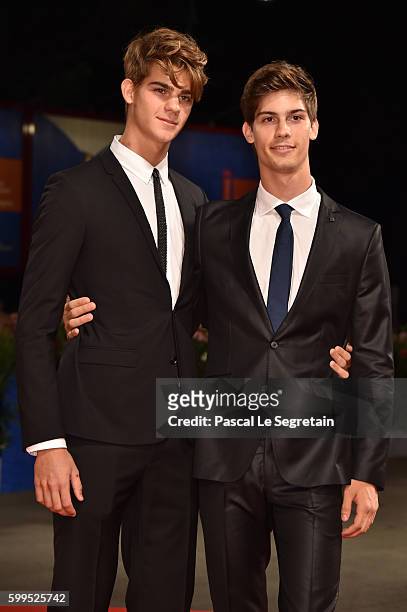 Leonardo Tano and Lorenzo Tano attend the premiere of 'Rocco' during the 73rd Venice Film Festival at Sala Perla on September 5, 2016 in Venice,...
