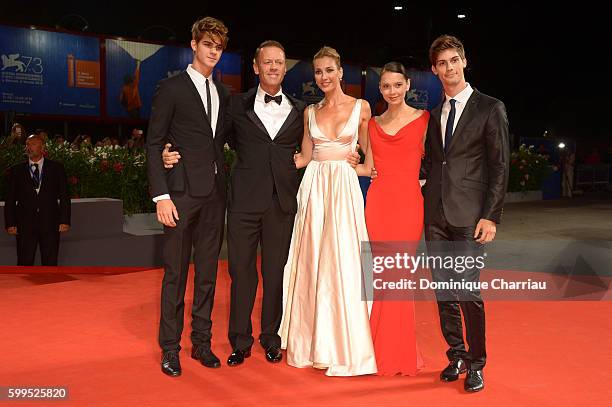 Leonardo Tano, Rocco Siffredi, Rosa Caracciolo, Laura Medcalf, Lorenzo Tano attend the premiere of 'Rocco' during the 73rd Venice Film Festival at...