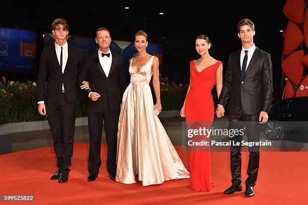 Leonardo Tano, Rocco Siffredi, Rosa Caracciolo, Laura Medcalf, Lorenzo Tano attend the premiere of 'Rocco' during the 73rd Venice Film Festival at...