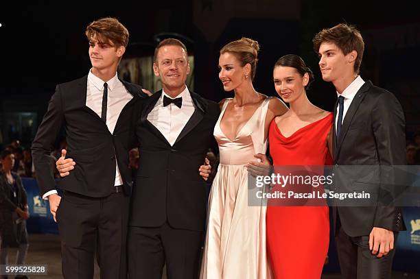 Leonardo Tano, Rocco Siffredi, Rosa Caracciolo, Laura Medcalf, Lorenzo Tano attend the premiere of 'Rocco' during the 73rd Venice Film Festival at...
