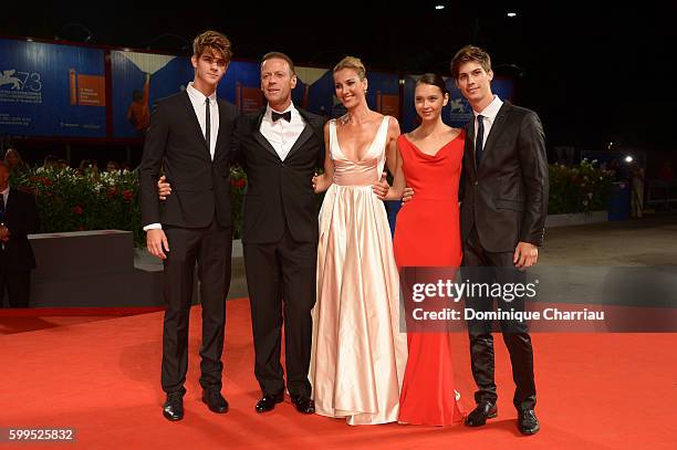 Leonardo Tano, Rocco Siffredi, Rosa Caracciolo, Laura Medcalf, Lorenzo Tano attend the premiere of 'Rocco' during the 73rd Venice Film Festival at...