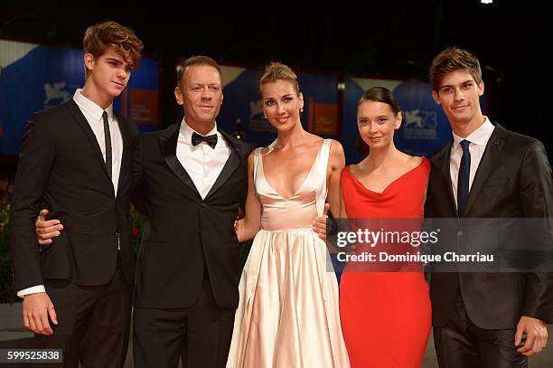 Leonardo Tano, Rocco Siffredi, Rosa Caracciolo, Laura Medcalf, Lorenzo Tano attend the premiere of 'Rocco' during the 73rd Venice Film Festival at...