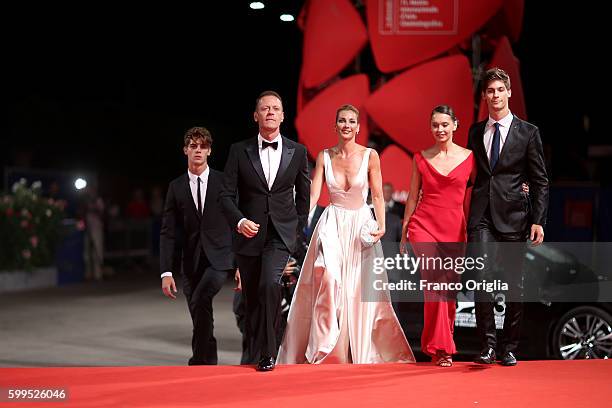 Leonardo Tano, Rocco Siffredi, Rosa Caracciolo, Laura Medcalf, Lorenzo Tano attend the premiere of 'Rocco' during the 73rd Venice Film Festival at...