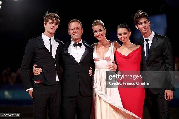 Leonardo Tano, Rocco Siffredi, Rosa Caracciolo, Laura Medcalf, Lorenzo Tano attend the premiere of 'Rocco' during the 73rd Venice Film Festival at...