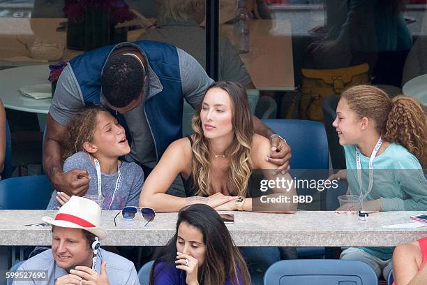 Michael Strahan with 2 daughters and girlfriend Kayla Quick at USTA Billie Jean King National Tennis Center on September 5, 2016 in the Queens...