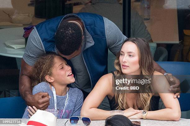 Michael Strahan with 2 daughters and girlfriend Kayla Quick at USTA Billie Jean King National Tennis Center on September 5, 2016 in the Queens...