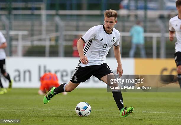 Johannes Eggestein of Germany runs with the ball during the international friendly match between U19 Germany and U19 Netherlands on September 5, 2016...