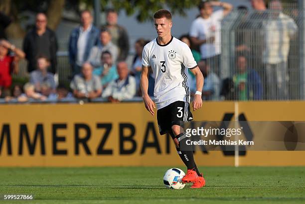 Dzenis Burnic of Germany runs with the ball during the international friendly match between U19 Germany and U19 Netherlands on September 5, 2016 in...