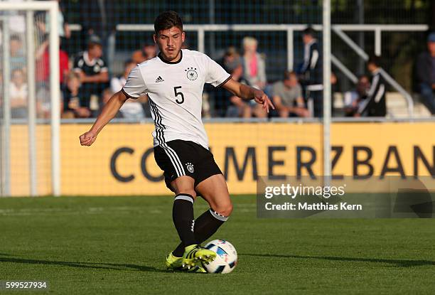 Goekhan Guel of Germany runs with the ball during the international friendly match between U19 Germany and U19 Netherlands on September 5, 2016 in...