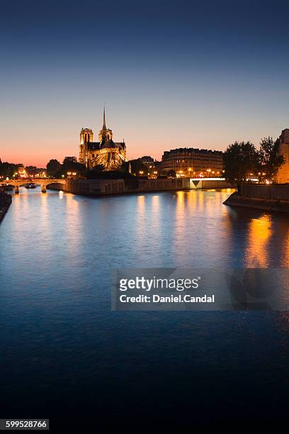 notre dame de paris at sunset from pont de la tournelle - kathedrale von notre dame stock-fotos und bilder