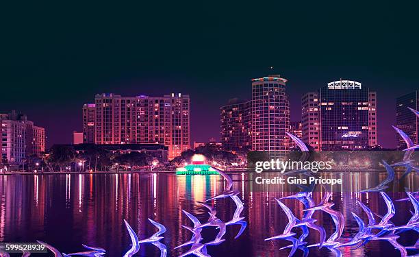 lake eola by night, orlando florida. - orlando florida stock-fotos und bilder