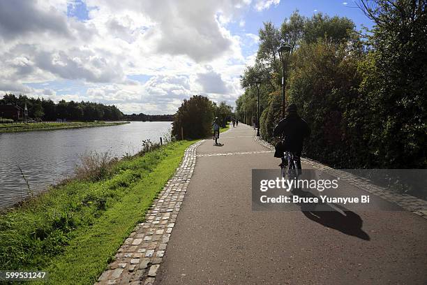 biking and walking route along lagan canal - belfast ireland stock pictures, royalty-free photos & images