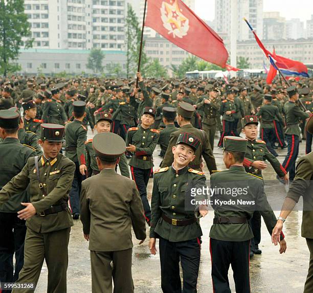 North Korea - Officers and soldiers dance at a ball for celebration in Pyongyang on July 18 as North Korean leader Kim Jong Un has been granted the...