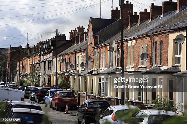 typical terrace houses in a residential block - northern ireland bildbanksfoton och bilder