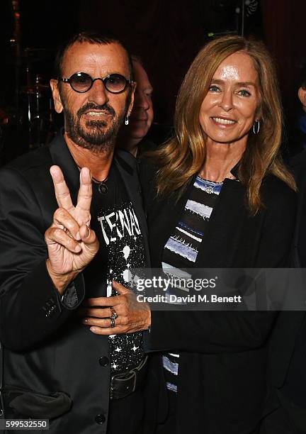 Ringo Starr and Barbara Bach attend the launch of "Issues", a new album by SSHH in aid of Teenage Cancer Trust, at The Box on September 5, 2016 in...