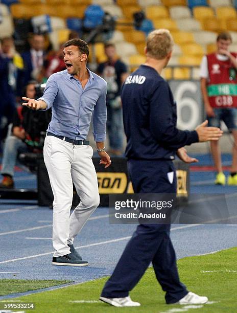 Ukrainian national soccer team head coach Andriy Shevchenko reacts during the qualifying round FIFA World Cup 2018,between the national soccer teams...